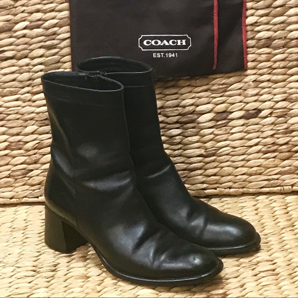 Coach black leather ankle boots